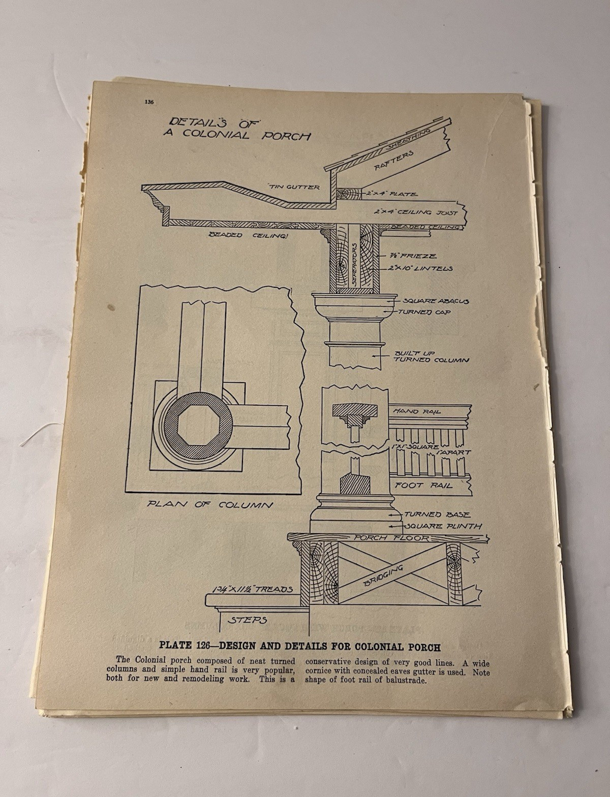 Original 1912 William A. Radford Architectural Porch & Trim Plates Lot of 7 –