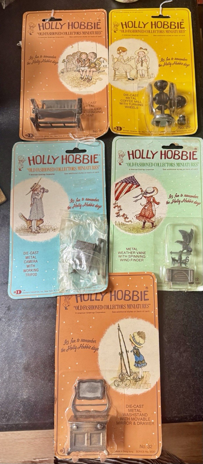Vintage 1976 Holly Hobbie Durham Miniatures Lot of 5 MOC Die Cast Metal
