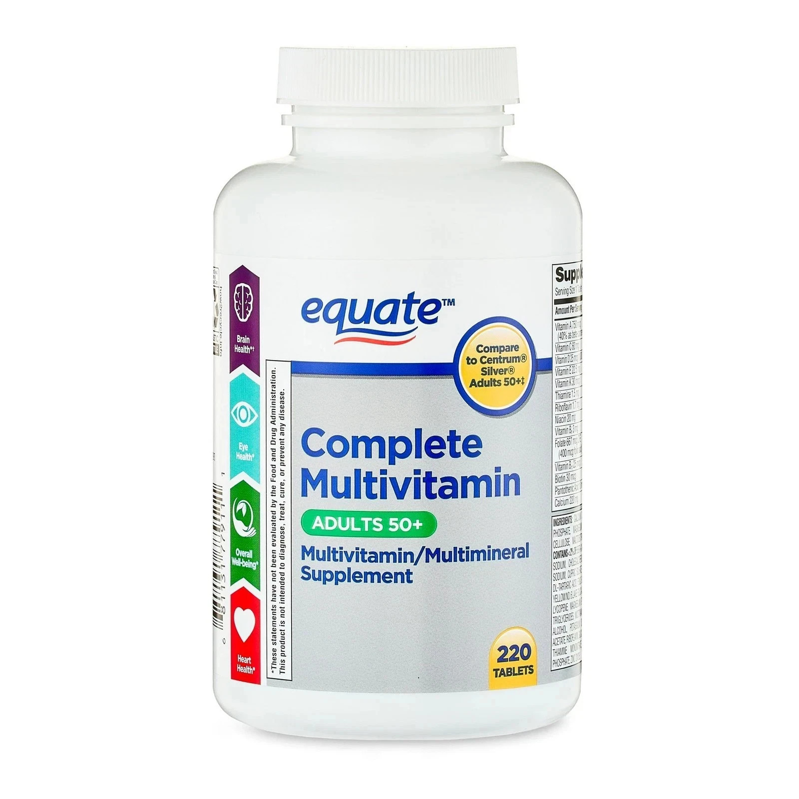 Equate Complete Multivitamin Tablets for Adults Aged 50+ 220 Count Equate Complete Multivitamin Tablets for Adults Aged 50+ 220 Count