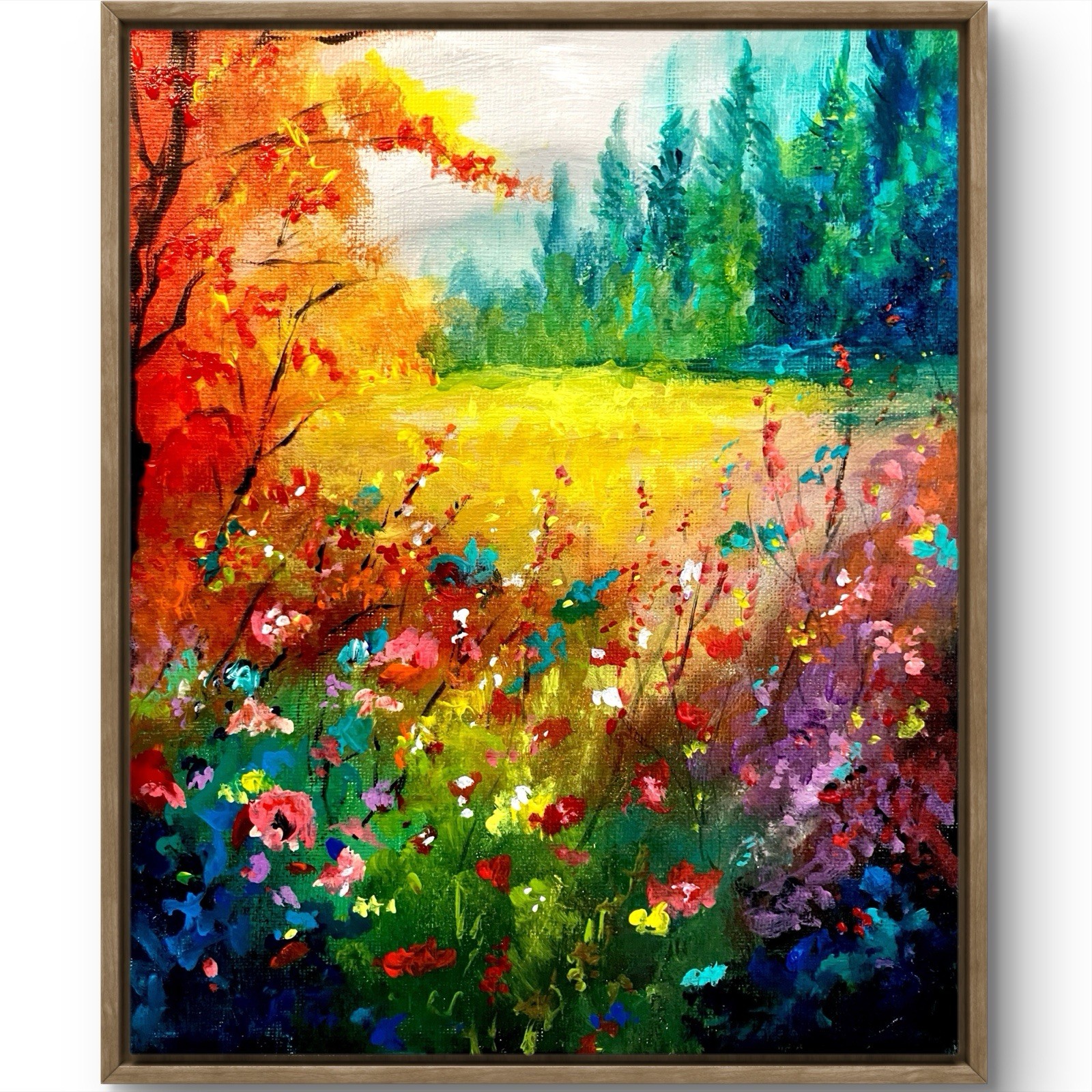 TITA PAINTZ Landscape Wildflowers Meadow Vibrant Hand Painted Wall Art 8x10