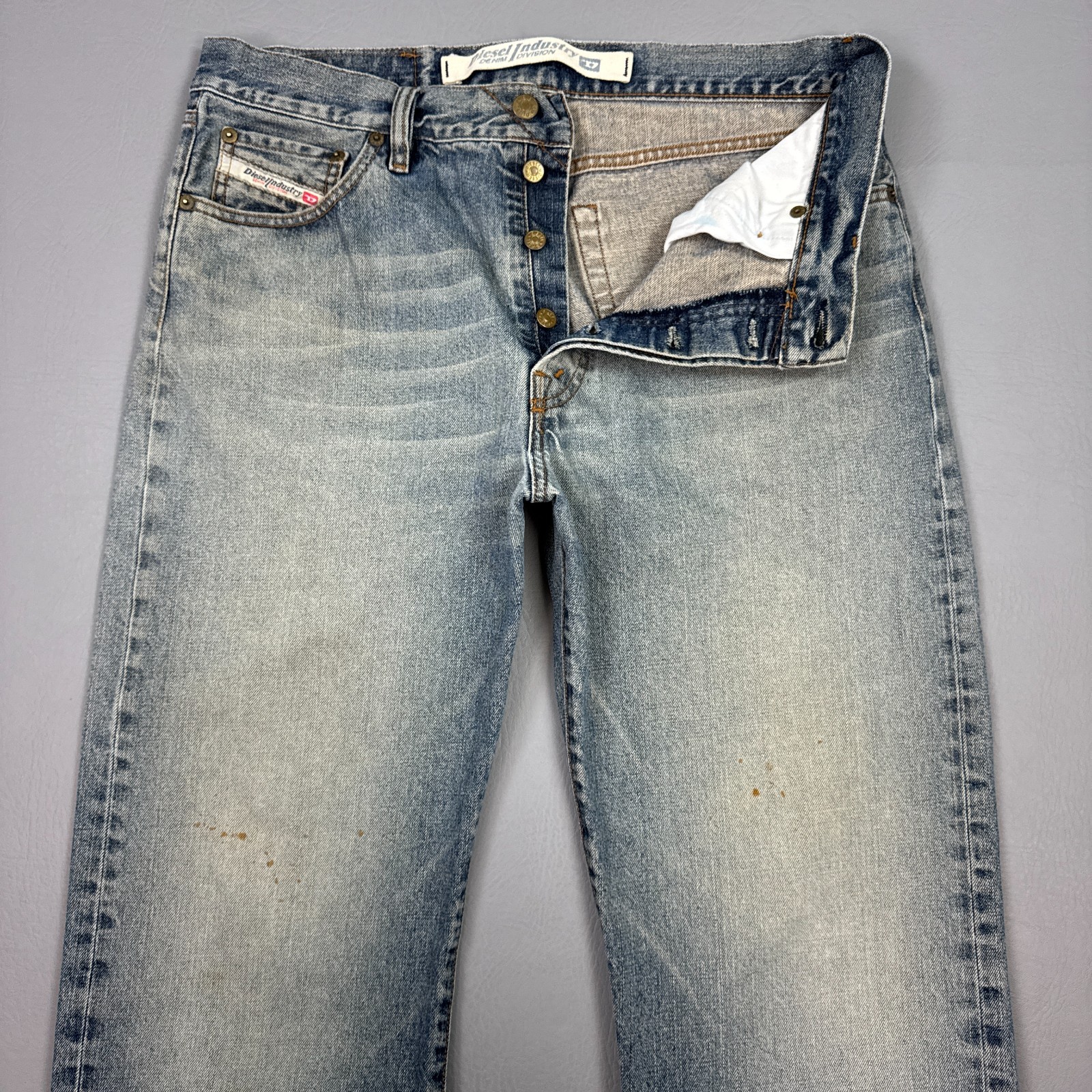 Diesel Jeans Mens 34x32 Blue Kratt Button Fly Denim Pants Washed Out Faded Italy