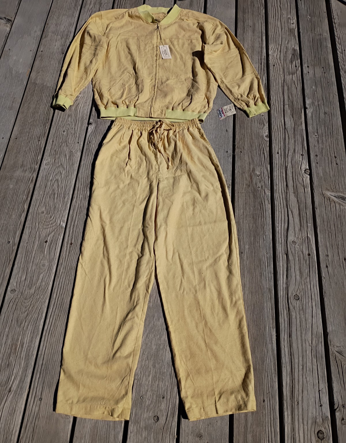 Vtg Selene Sport Silk Lined Pant Suit Set L  Yellow Tracksuit Bomber Jacket Y2K