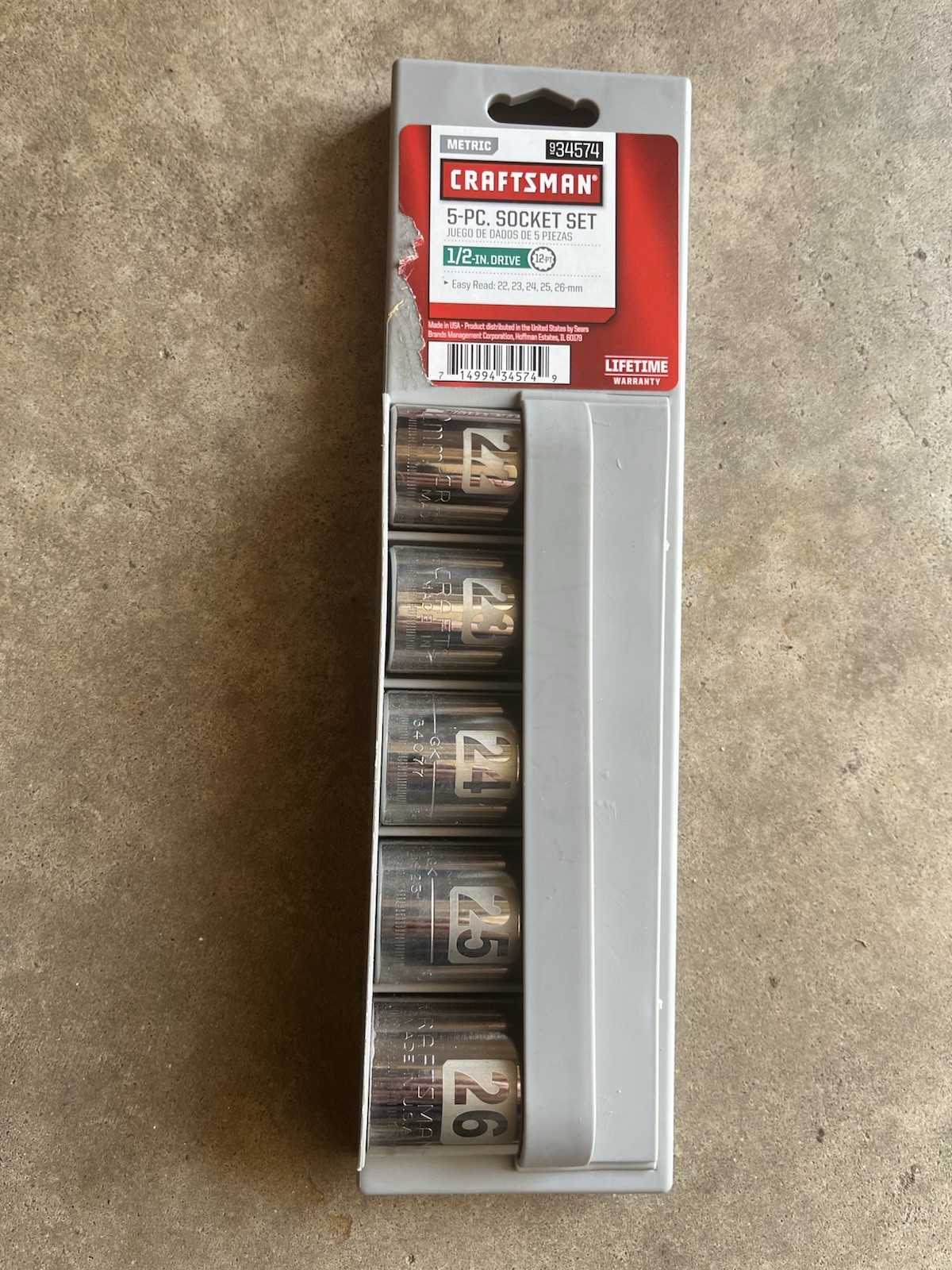 Sears Craftsman 34574 1/2” Drive 5pc Metric Socket Set 22-26mm Sears Craftsman 34574 1/2” Drive 5pc Metric Socket Set 22-26mm