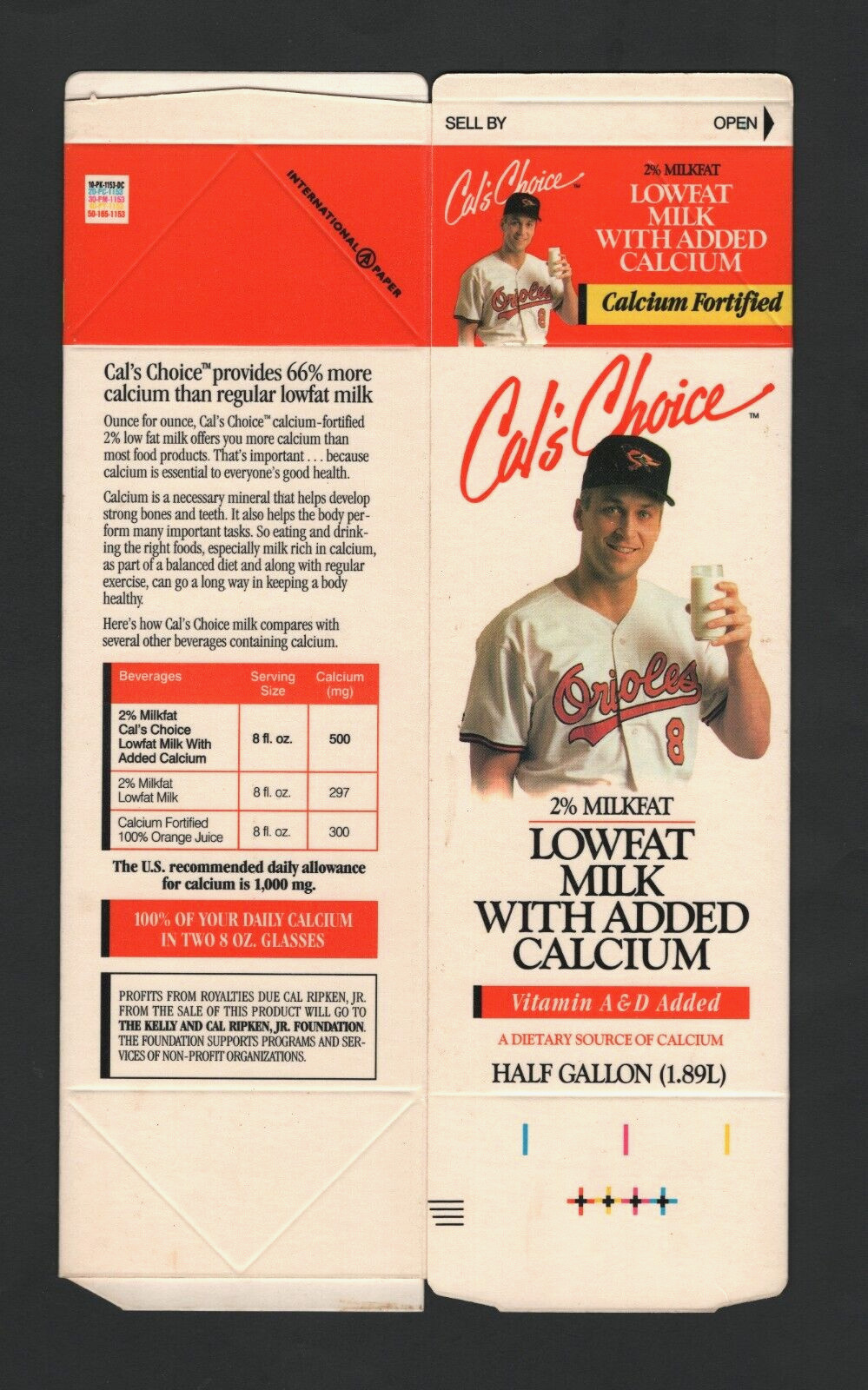 Vintage Cal\'s Choice Unused Milk Carton – Cal Ripken Jr.  #L115