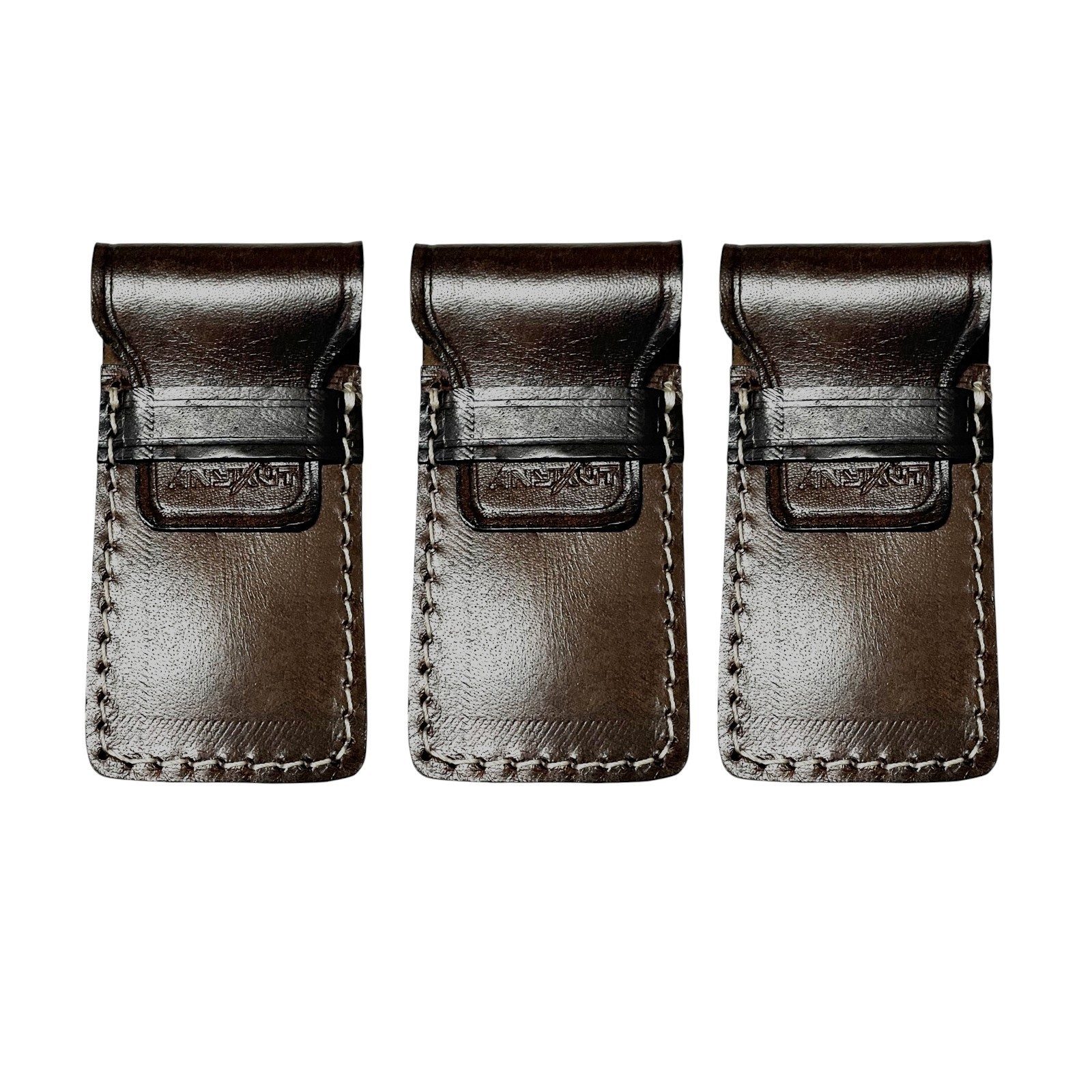 3-Pk Veg Tan Leather EDC Tuck Flap Pocket Knife Tool Pouch 5\
