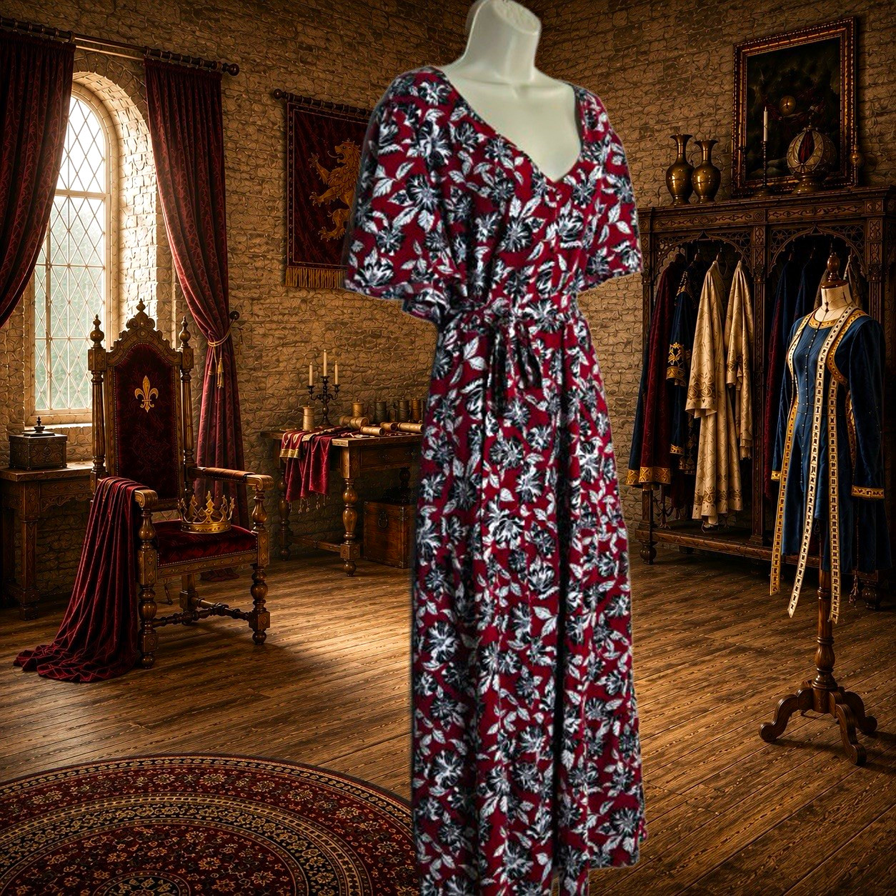 Bloomchic Women’s 18-20 Red Floral Maxi Dress Flutter Sleeve Tie Waist Plus