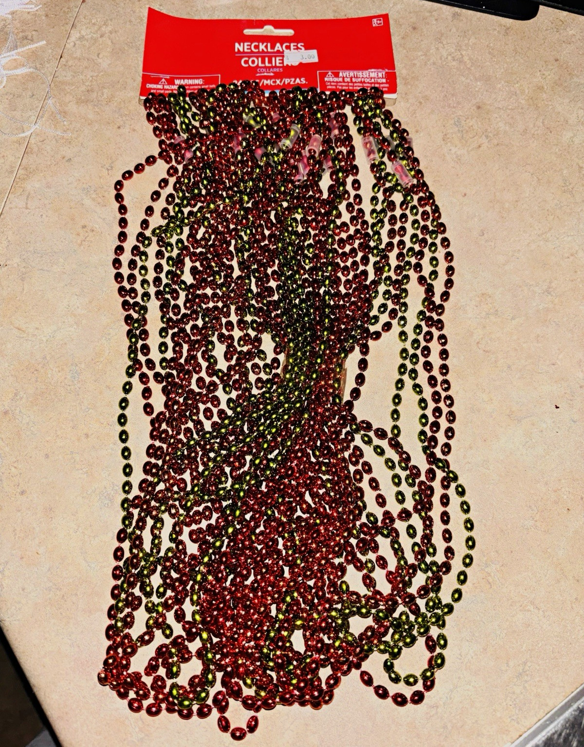 Red & Green Plastic Bead Necklaces - Red Green Color Bead Necklace Set 24pcs