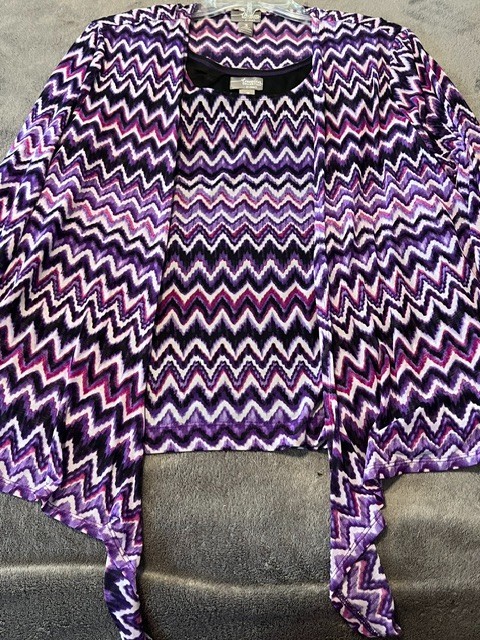 Chicos Travelers Purple-Pink Chevron Twin Set Tie Front Size 3 (XL) Chicos Travelers Purple-Pink Chevron Twin Set Tie Front Size 3 (XL)