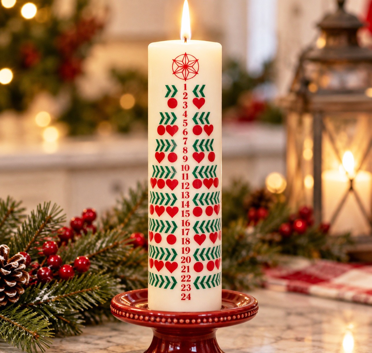 VTG 24 Day Christmas Advent Countdown Small Pillar Candle Made Denmark Surgimed