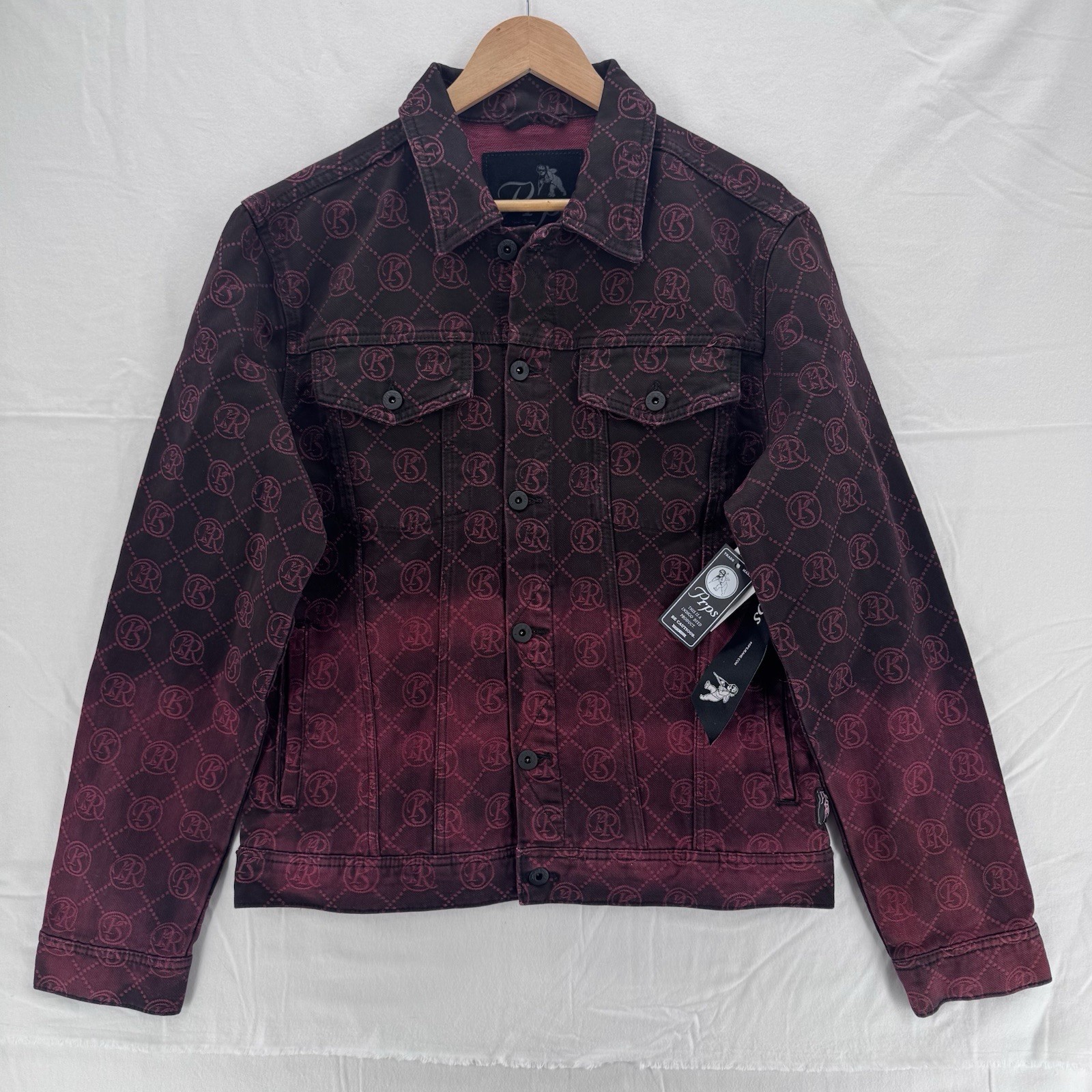 PRPS Purgatory Monogram Denim Trucker Jacket Men’s Size Large Red $328 NWT