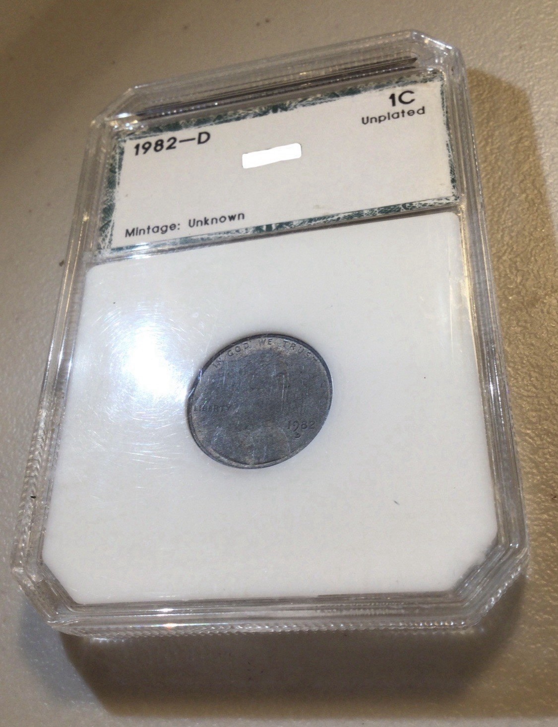Rare Major Error Unplated 1982D Lincoln Penny-Missing Layer- Less Than 100 Known