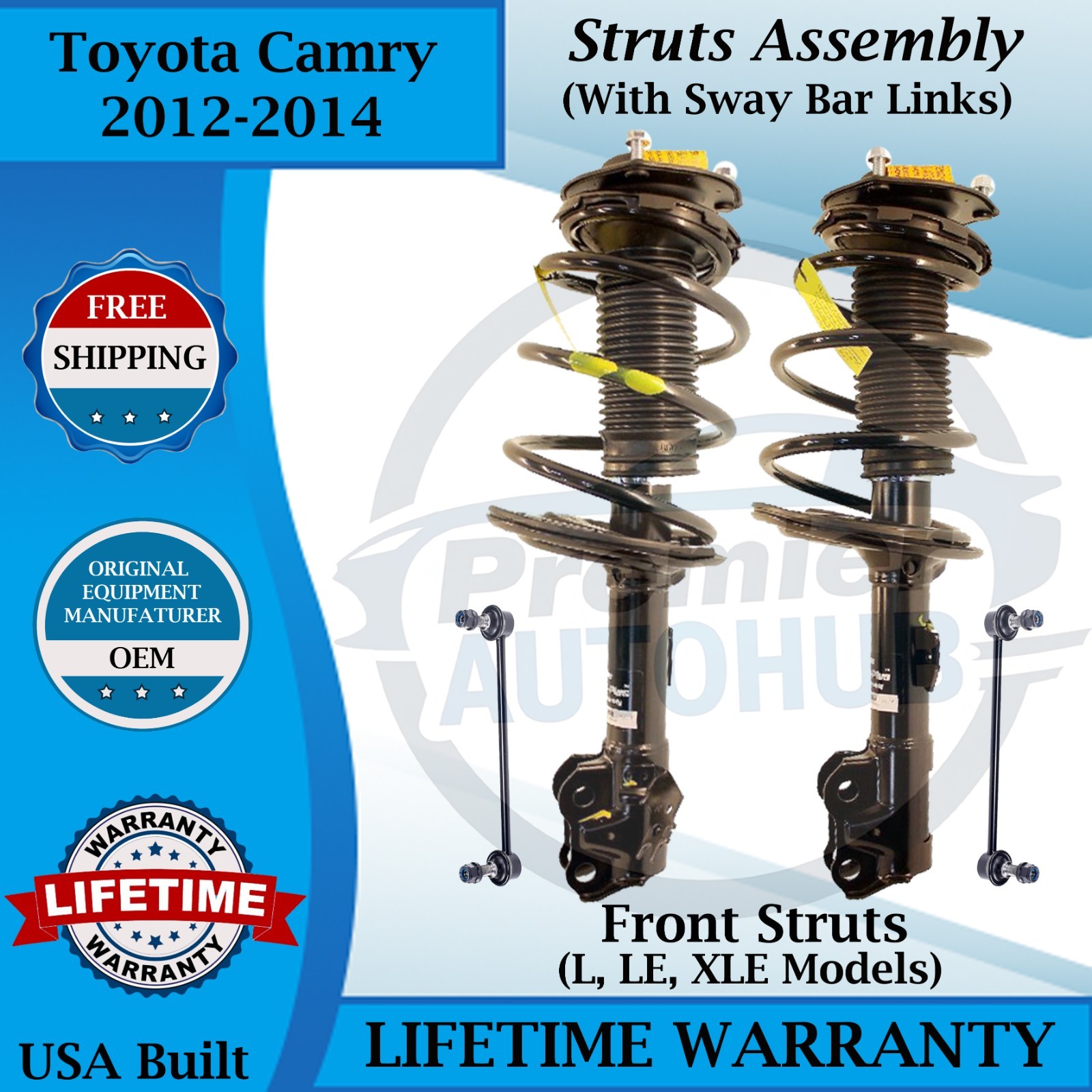 KYB OEM Front Struts W/Sway Bar For 2012-2014 Toyota Camry Lifetime Warranty