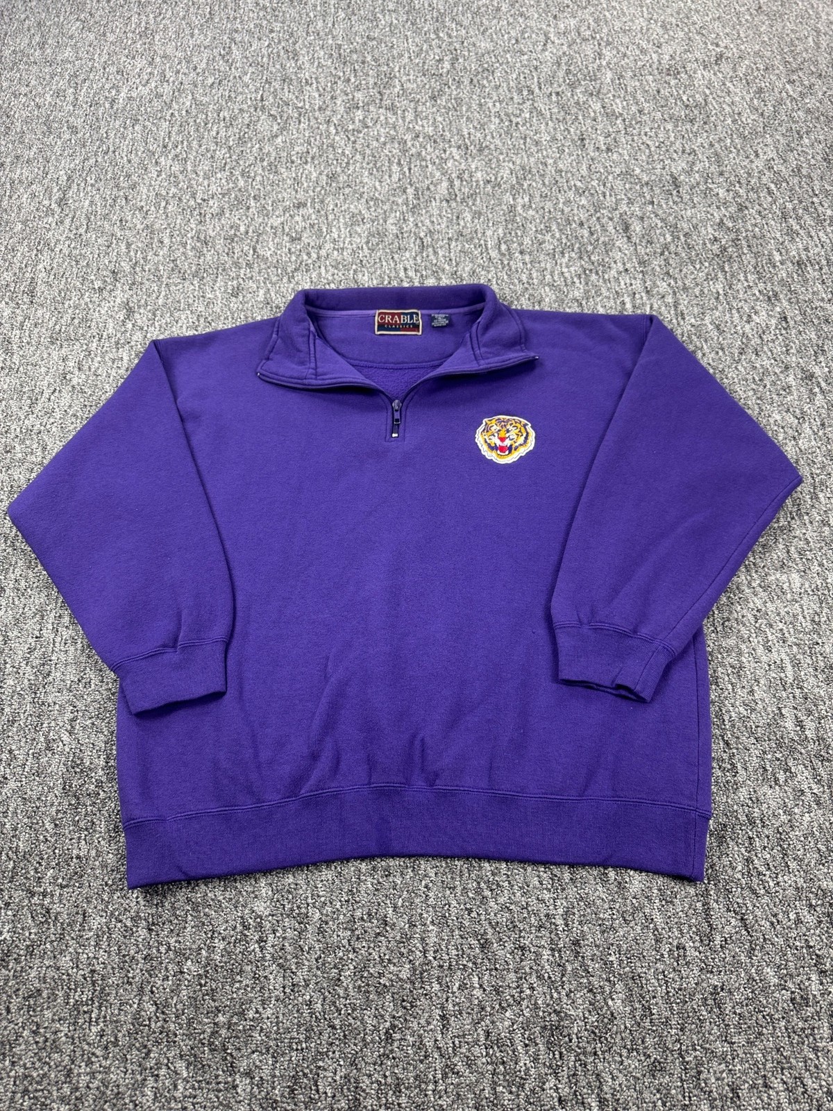 Vtg LSU Tigers Sweatshirt Men XL Purple Fleece 1/4 Zip Mock Neck Pullover 90s