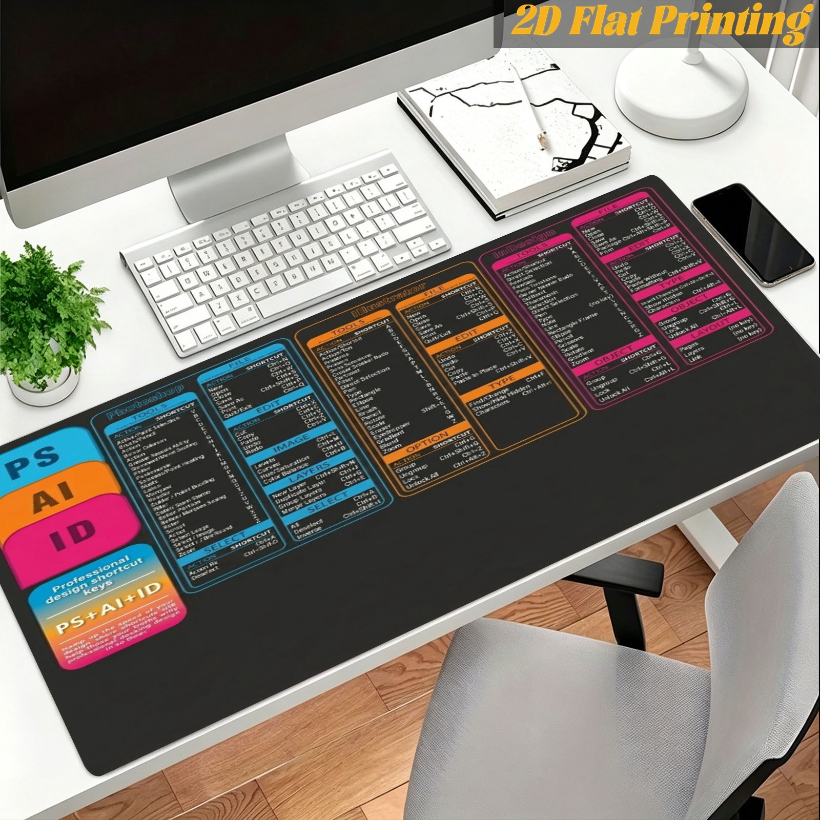 1pc 2D Printed Adobe PS AI ID Design Software Shortcuts Desk Mouse Pad | Ideal 1pc 2D Printed Adobe PS AI ID Design Software Shortcuts Desk Mouse Pad | Ideal