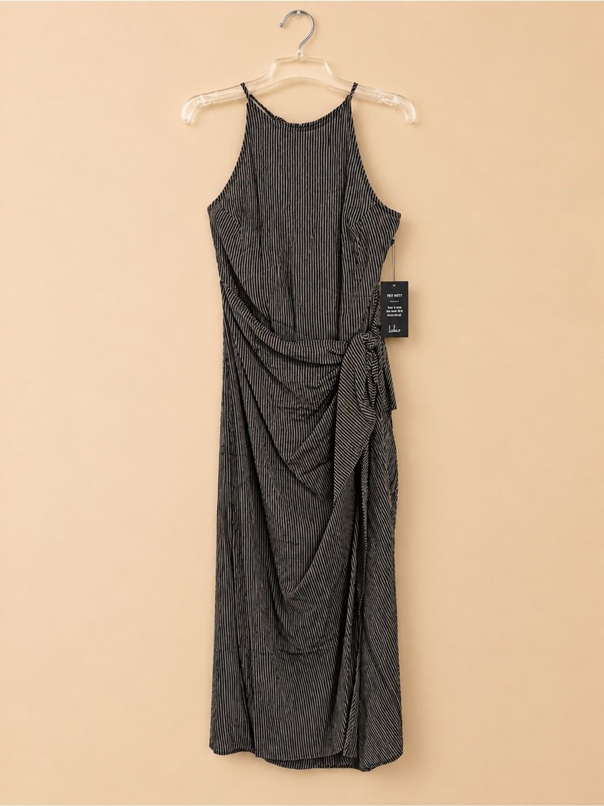 Lulus Amalfi Muse Sleeveless Striped Cutout Faux Wrap Midi Dress Size M NWT