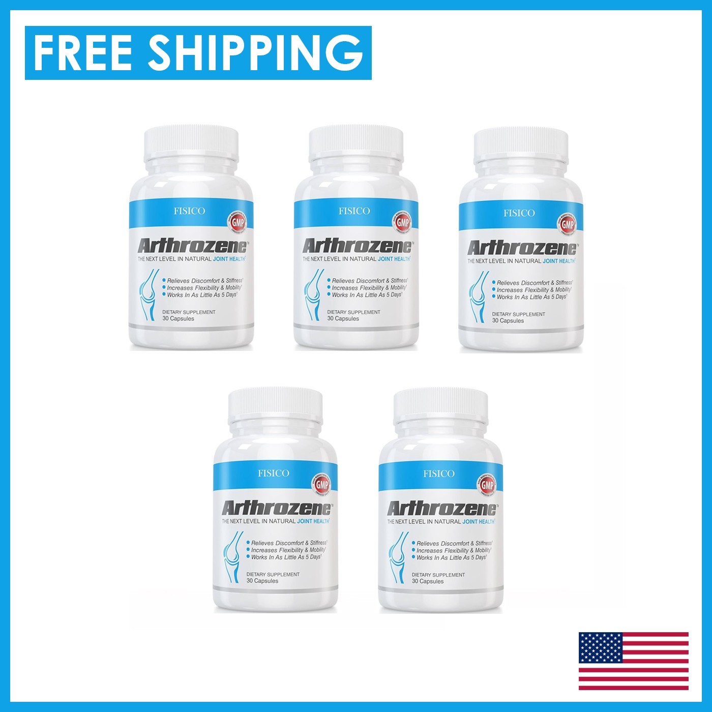 Pack of 5 - Fisico Arthrozene Natural Joint Health Supplement 150 Capsules - New