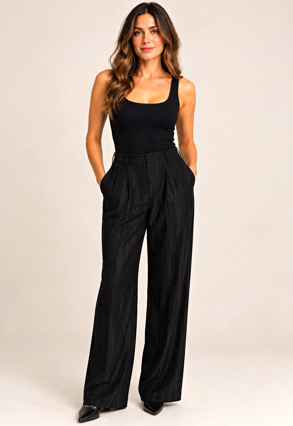 Paul Smith Womens IT 44 Black Wide Leg Trousers Pants Made in Italy Designer