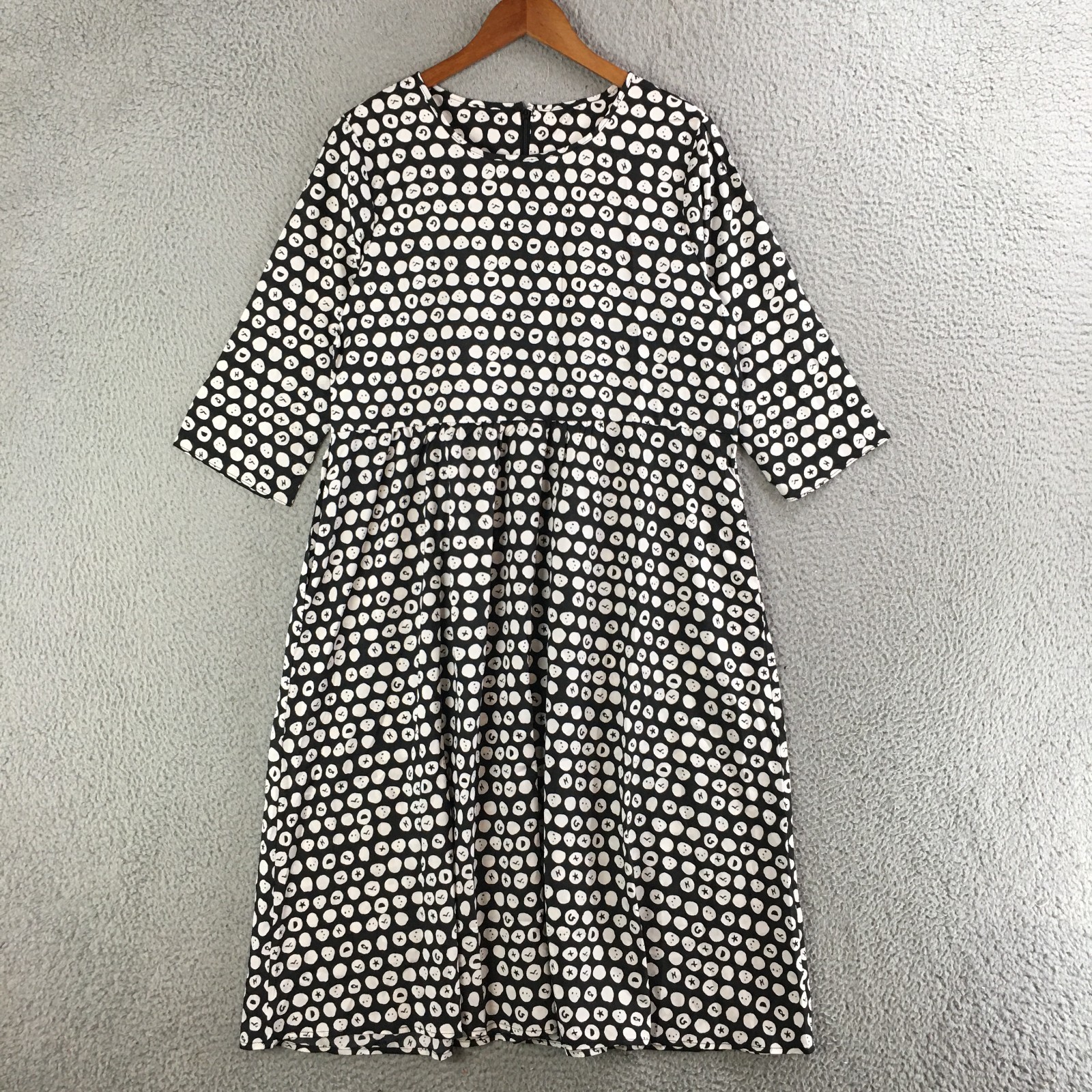 Gorman Dress Womens M Fit & Flare 3/4 Sleeve Polka Dot Pocket Casual Black
