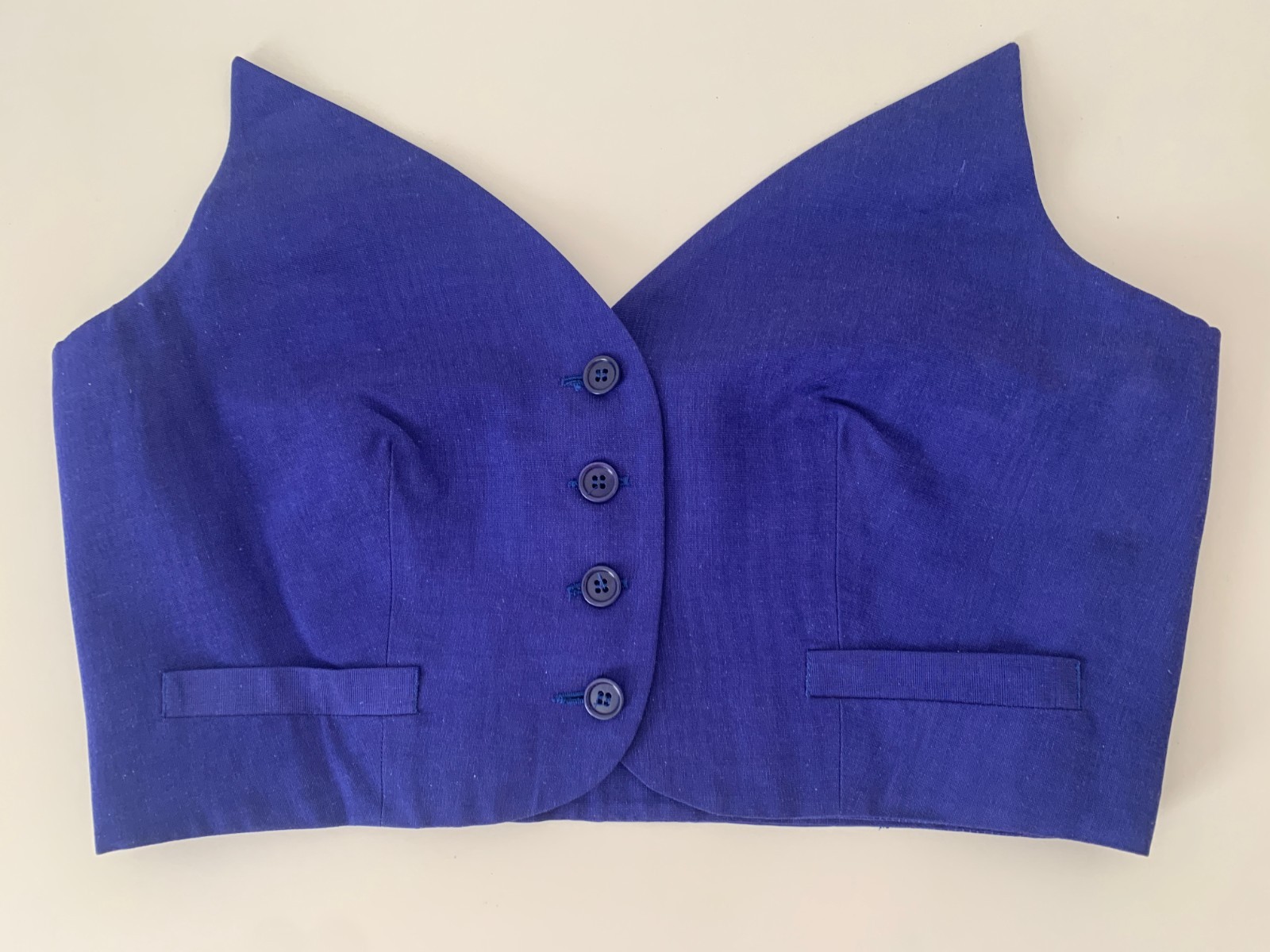 Vintage 1991 Romeo Gigli moire blue /purple waistcoat-inspired bustier - IT 44