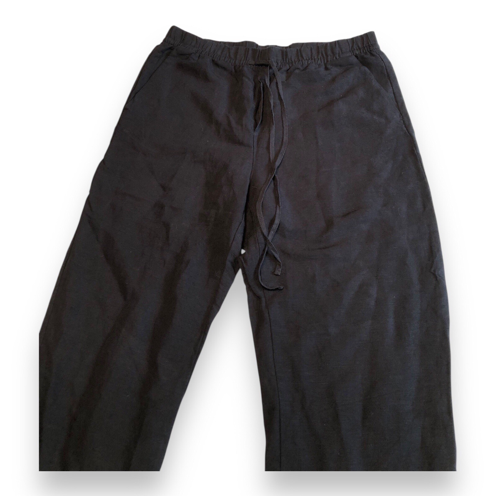 H&M RELAXED-FIT LINEN-BLEND PANTS SIZE Medium Black Vacation Boho Beachy Light