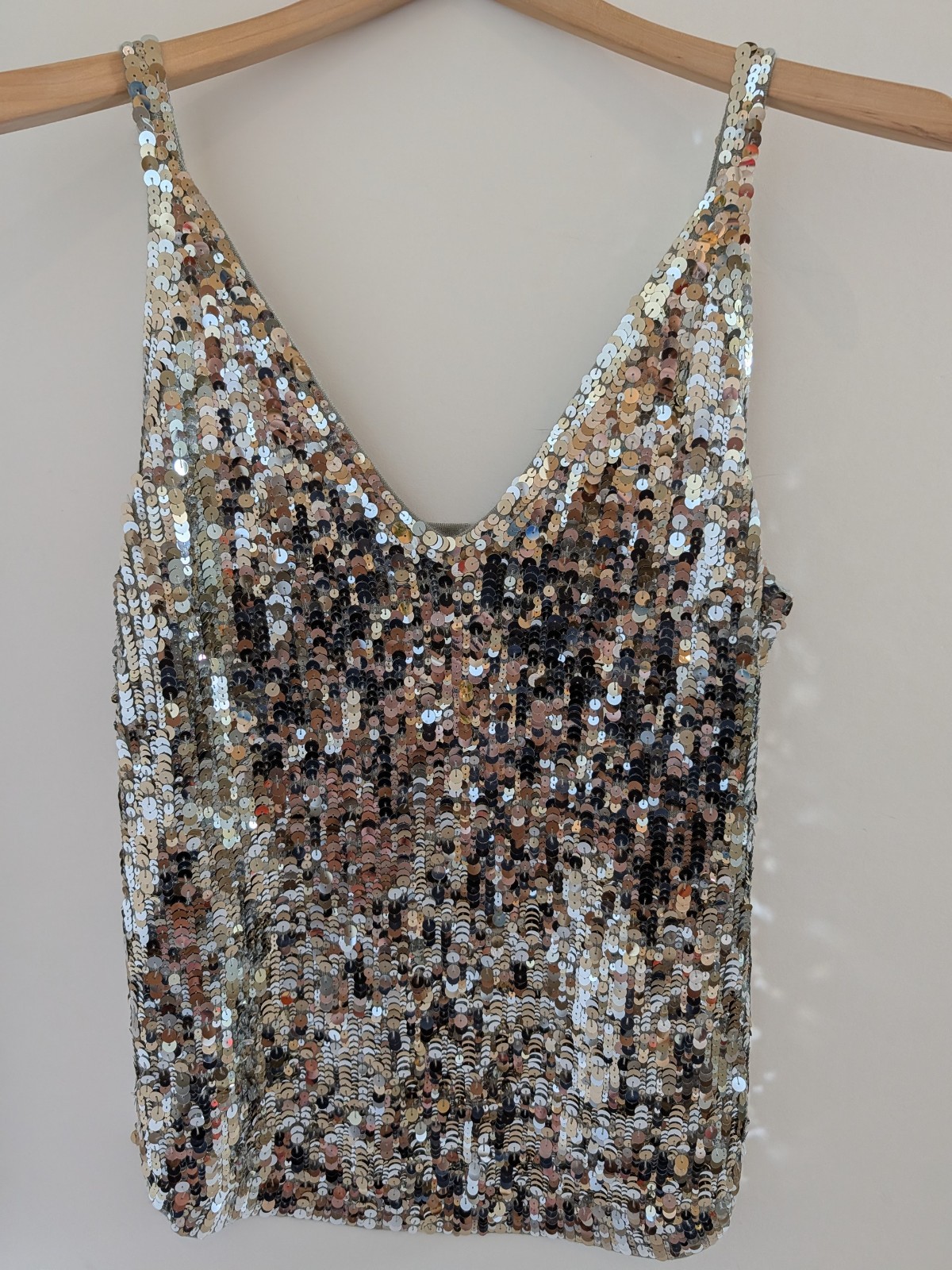 Vintage Donna Karen Cashmere & Silk Liquid Sequins Knit Tank Top Size Large 