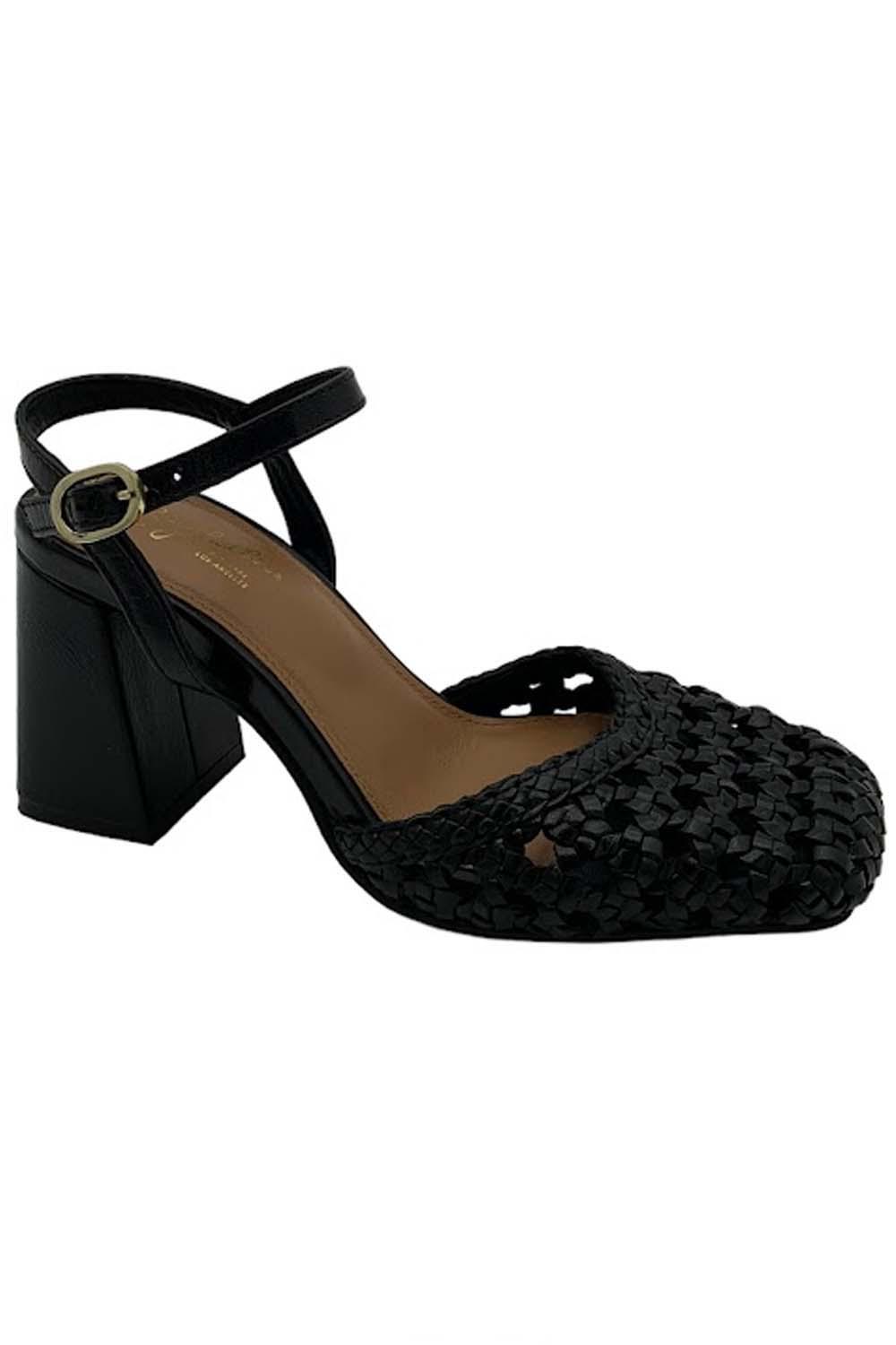 Seychelles Woven Leather Heeled Sandals Bali Black