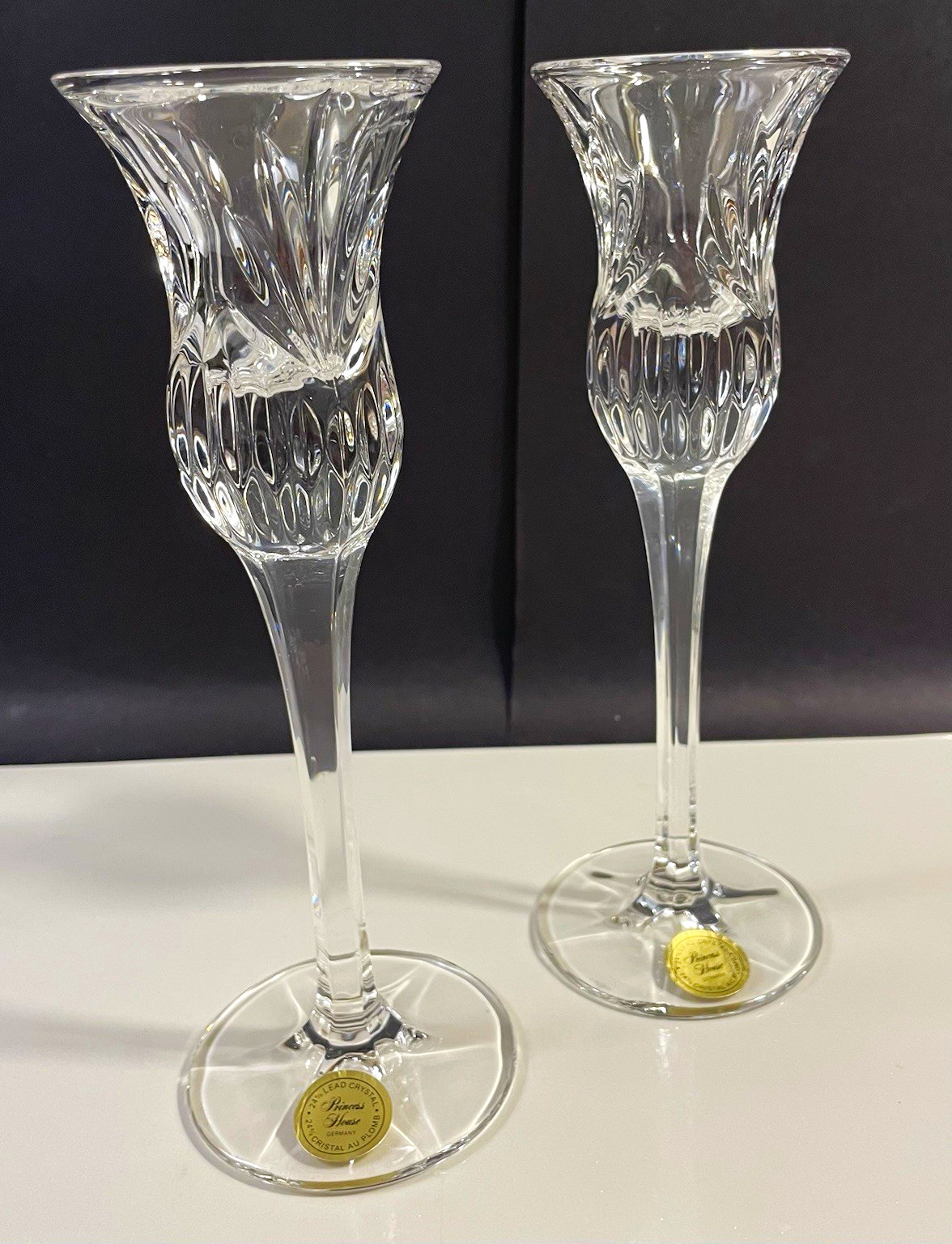 Pair Vintage Princess House Highlights Crystal Candlestick Holders #940 Germany