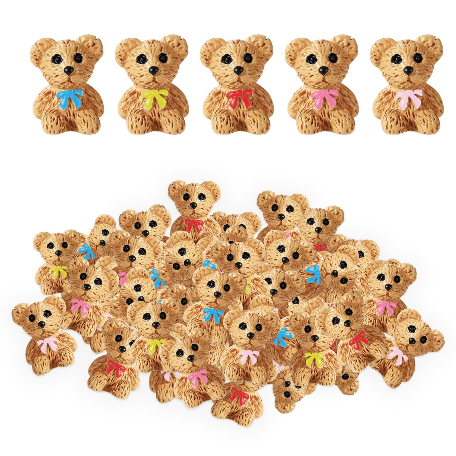 Lyreh 50pcs Mini Resin Teddy Bears, 5 Colors Cute Miniature Figurines Bowknot Be Lyreh 50pcs Mini Resin Teddy Bears, 5 Colors Cute Miniature Figurines Bowknot Be