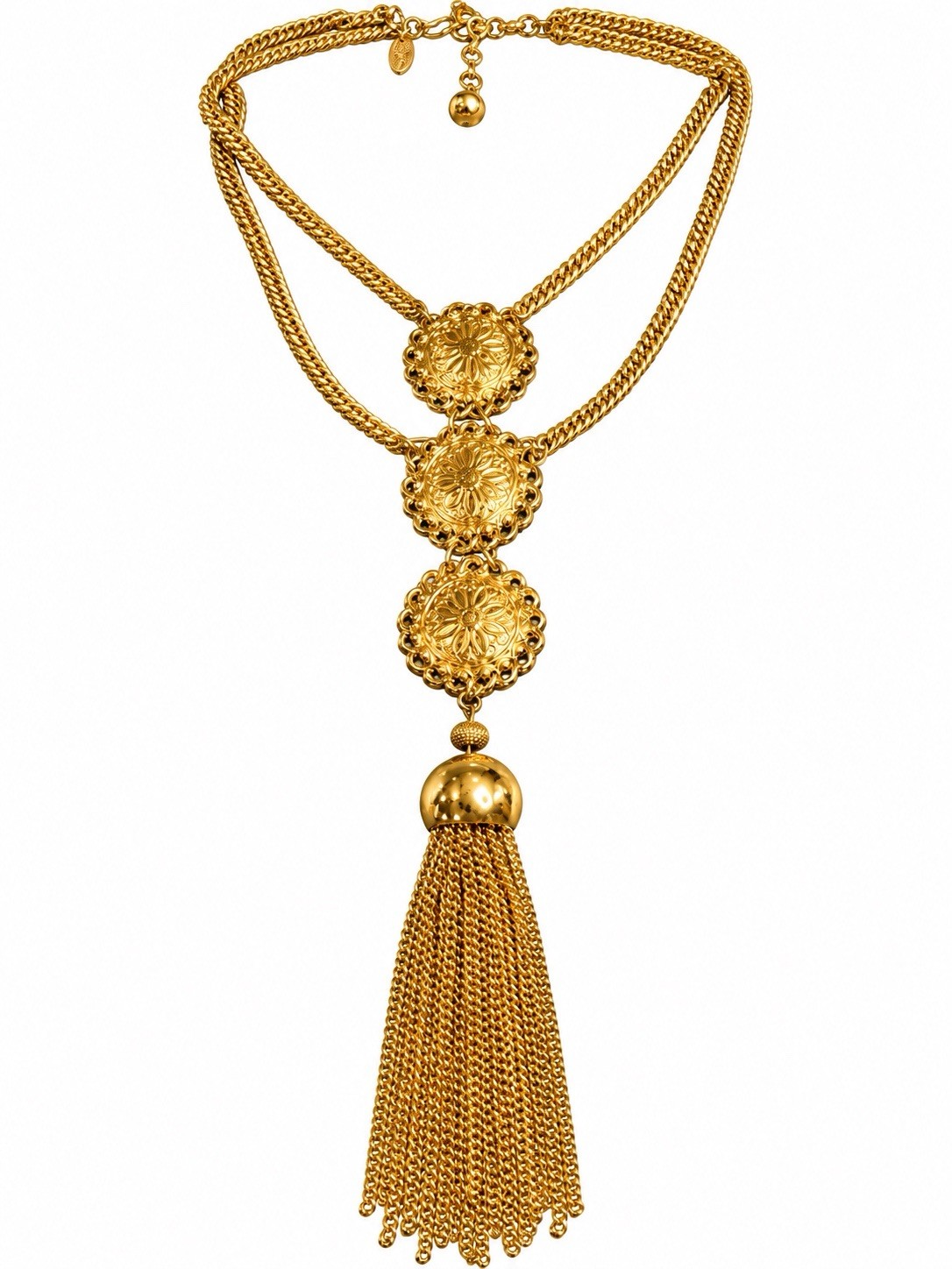 Signed Vendome Gold Tone Three Tired Pendant Vintage Necklace