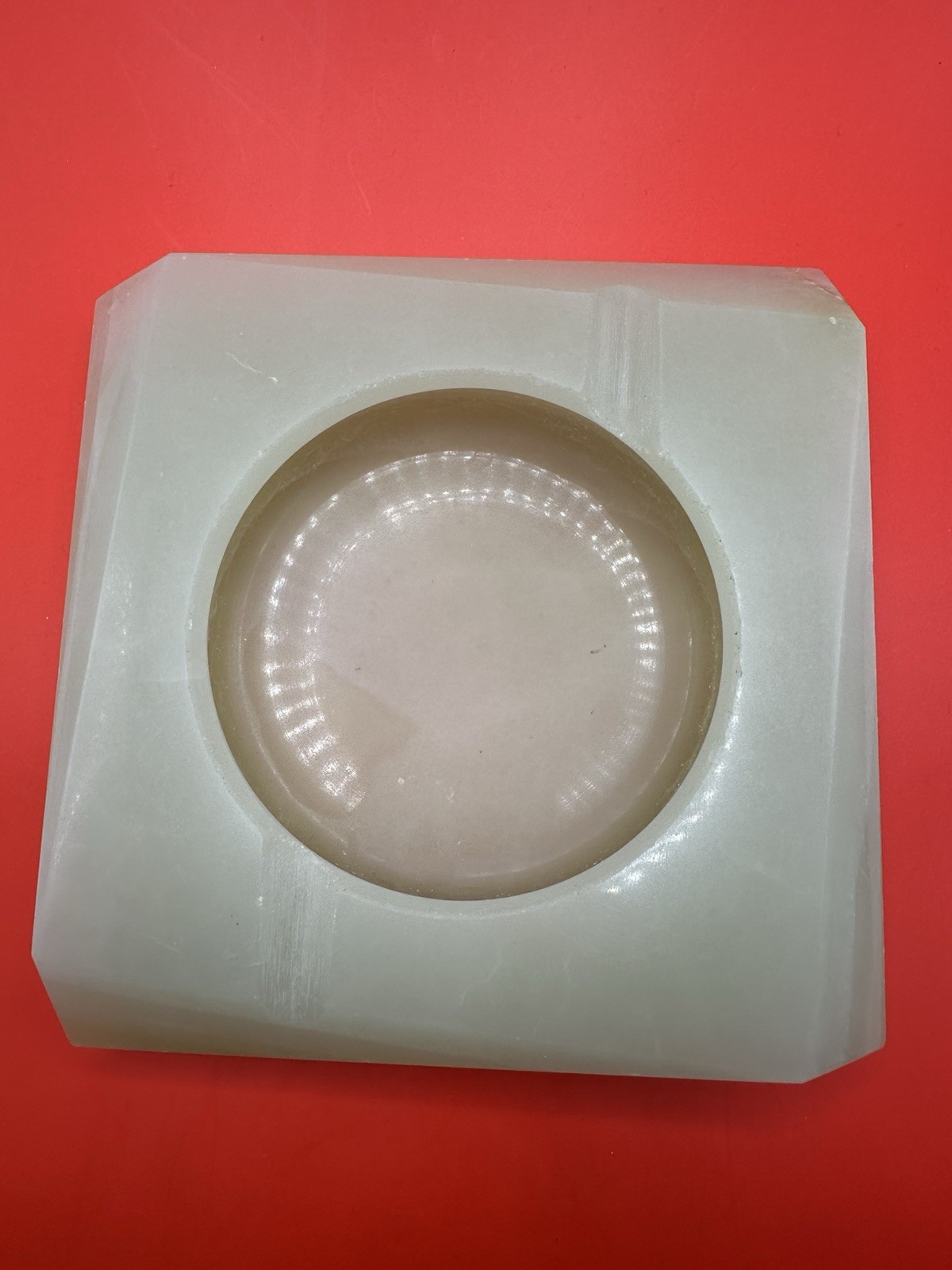 Vintage MCM Green Onyx Marble Stone Ashtray 5” Square Heavy Polished Catchall Vintage MCM Green Onyx Marble Stone Ashtray 5” Square Heavy Polished Catchall