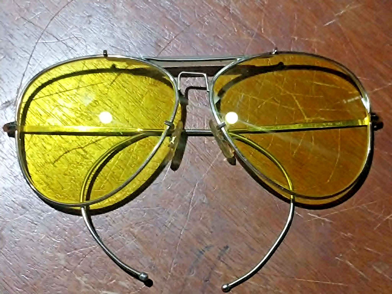 Vintage Bushnell Japan 765 Yellow Gold Aviator Shooting Range Glasses w/ Case