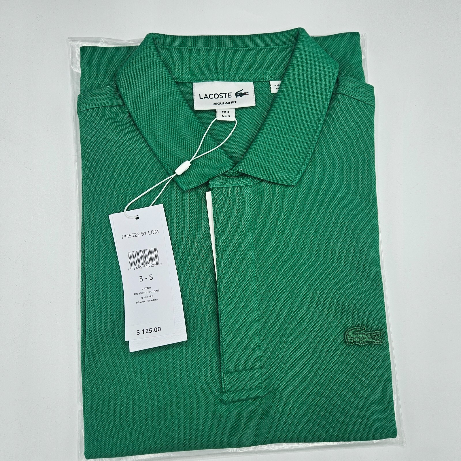 Lacoste Men\'s Solid Stretch Pique Polo Shirt, Green, Size S