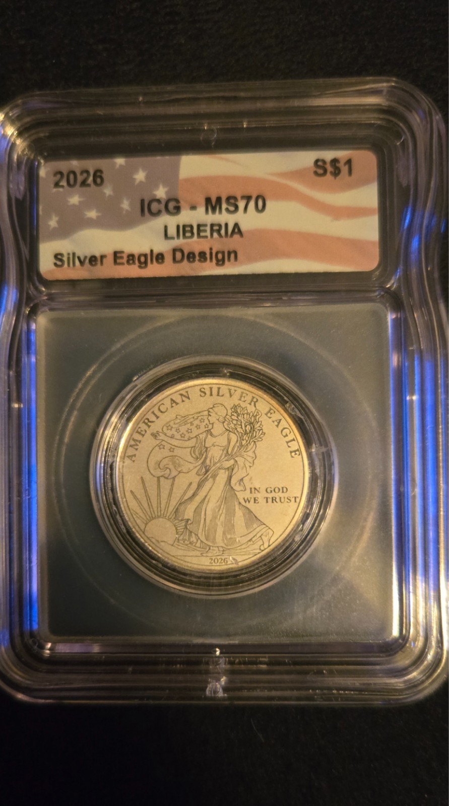 2026 Liberia $1 ICG MS70 Silver Eagle Design 1/10 oz .999 Silver Coin 2026 Liberia $1 ICG MS70 Silver Eagle Design 1/10 oz .999 Silver Coin