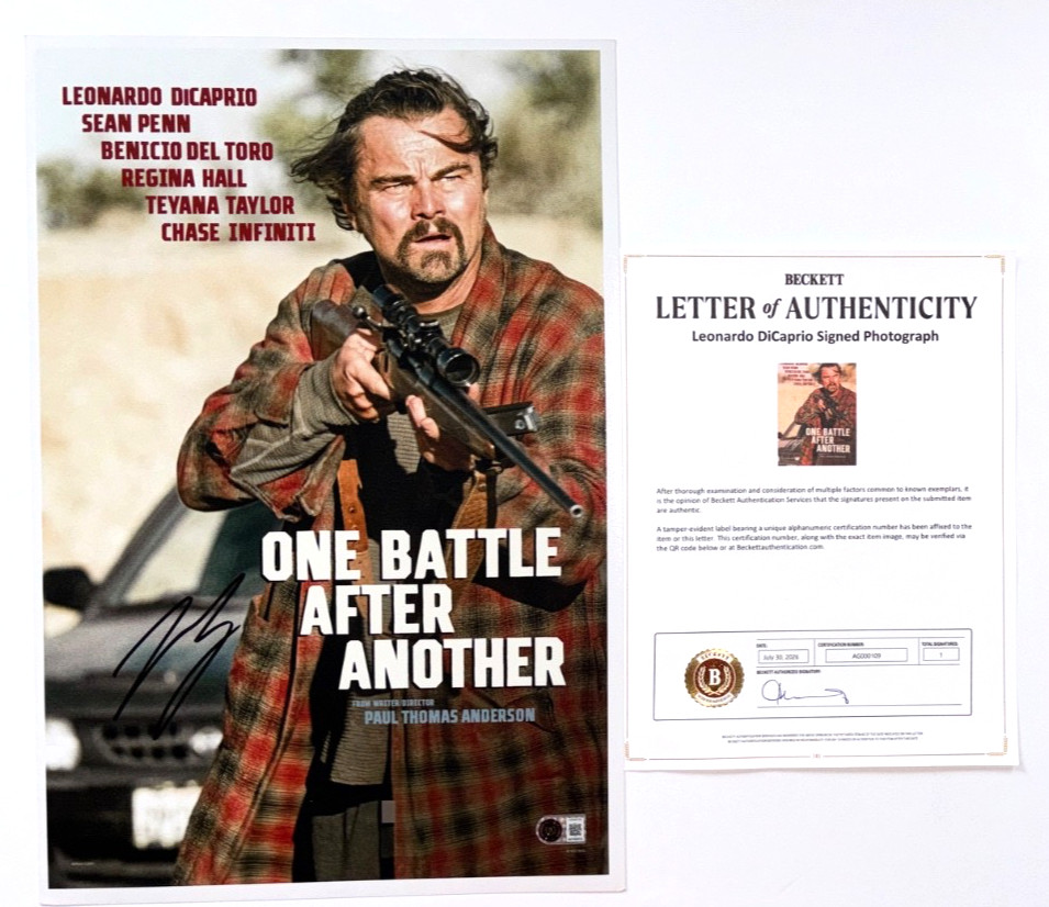 LEONARDO DICAPRIO SIGNED ONE BATTLE AFTER ANOTHER 12X18 MOVIE POSTER PHOTO BAS