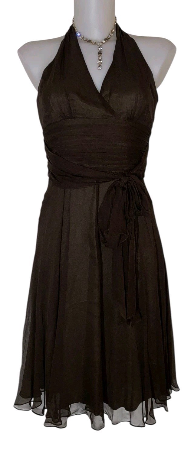 Vtg 90s Womens Chocolate Brown Silk Halter Dress Sz 2 Ethereal Whimsigoth Formal Vtg 90s Womens Chocolate Brown Silk Halter Dress Sz 2 Ethereal Whimsigoth Formal