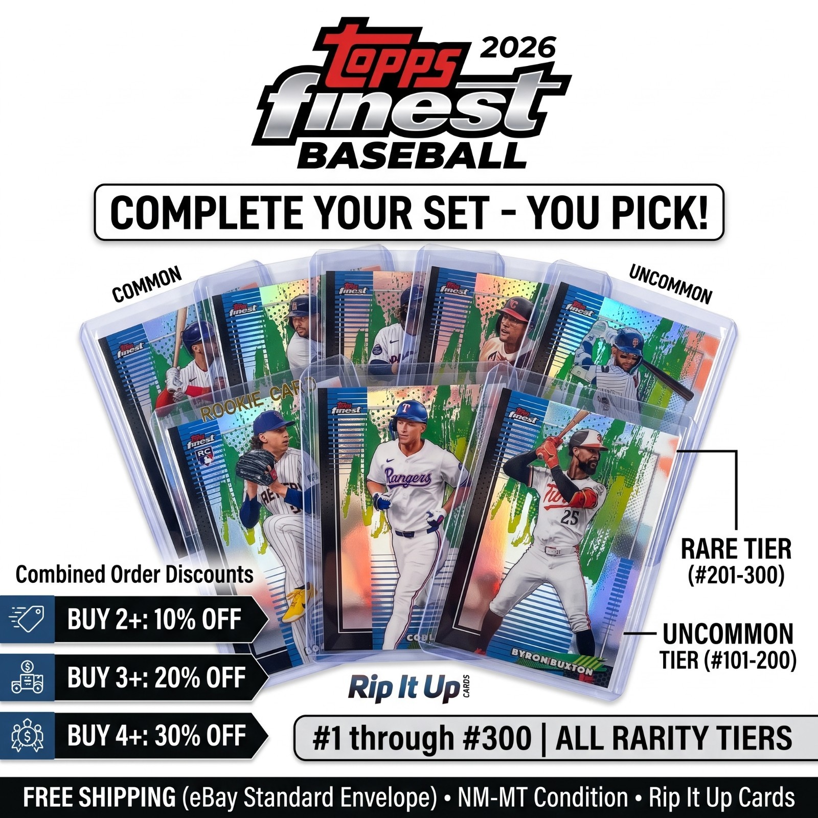 2026 Topps Finest Baseball Common Uncommon Rare 1-300 You Pick Complete Your Set
