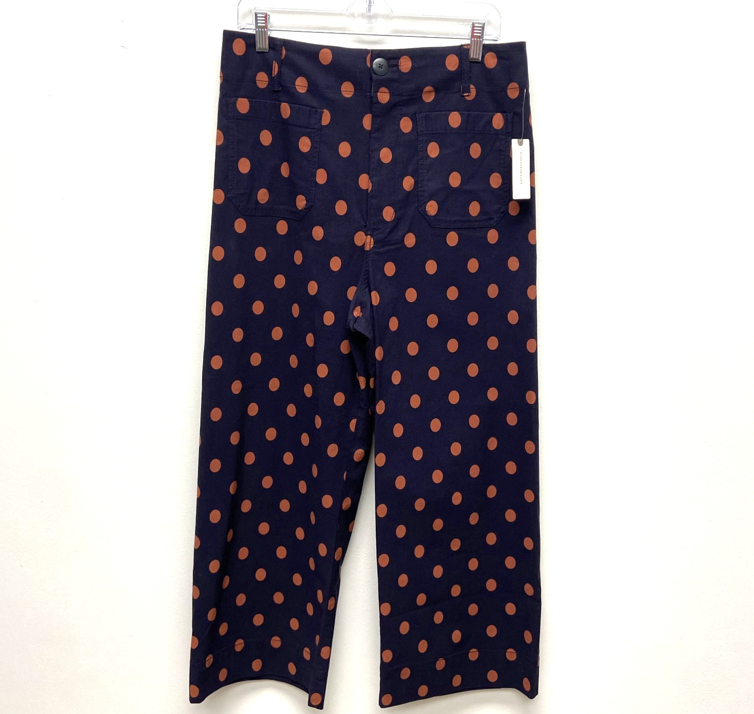 Maeve by Anthropologie The Colette Cropped Wide Leg Pants Navy Polka Dot 32 NWT