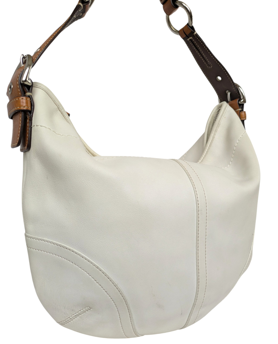 COACH 3651 Ivory Leather Shoulder Hobo Bag Brown Trim Authentic