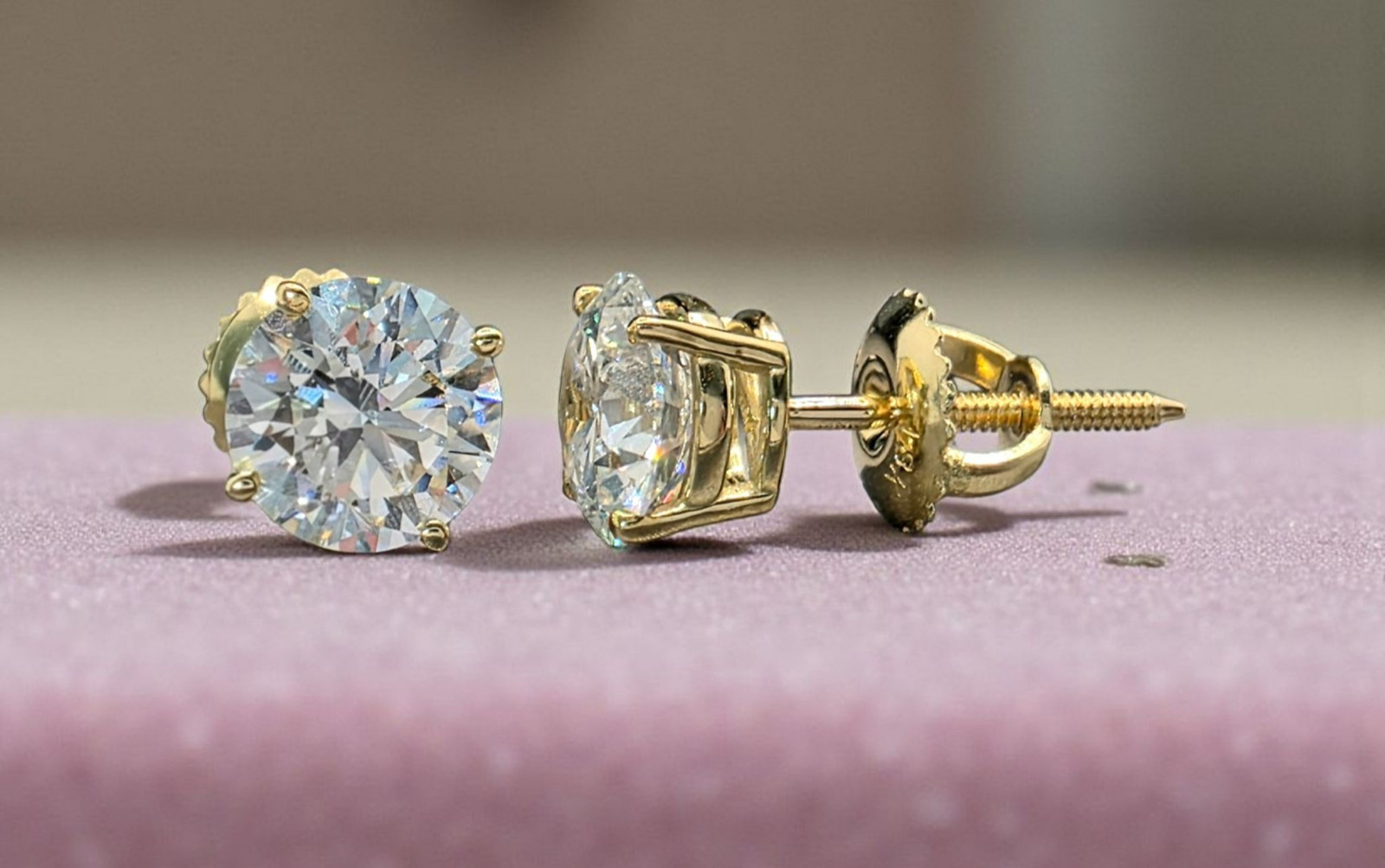 2.00 Ct E VS1 IGI Certified Round Lab Grown Diamond Studs 14k Yellow Screw Back