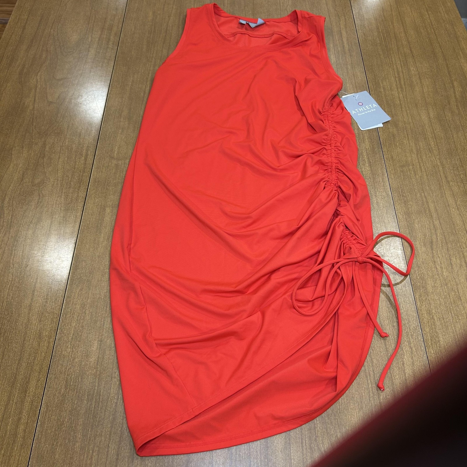 Athleta Dress Womens Medium Orange Side Scrunch Tank Ruched Travel Sheath