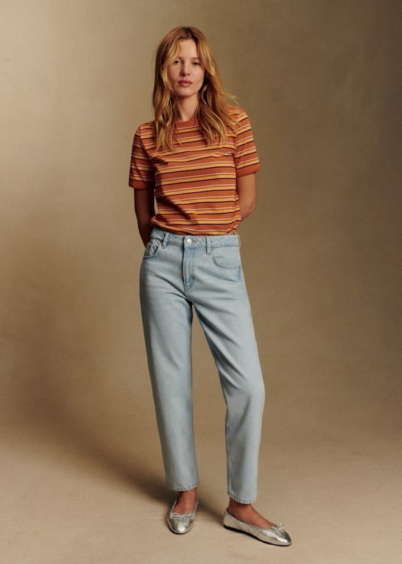 Sézane Le Mum Light Wash High Rise Straight Leg Jeans Size 38 US 6 French Denim