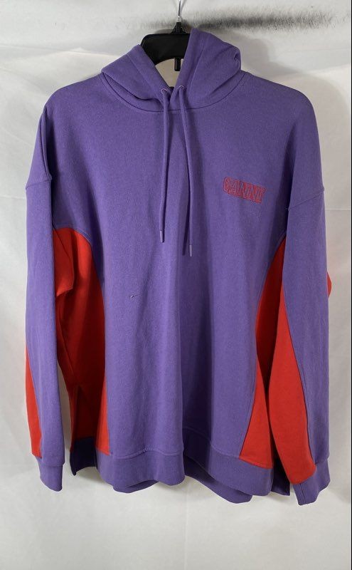 Ganni Women\'s Software Isoli Colorblock Hoodie Purple Red Oversized Sz L/XL NWT