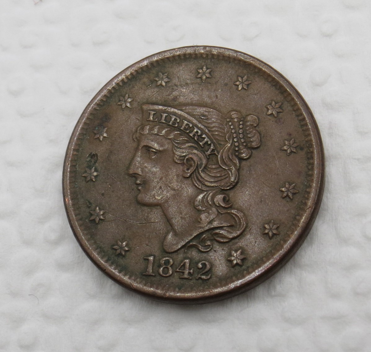 1842 Braided Hair Large Cent AU Details - Small Scratches Obverse - Large Date 1842 Braided Hair Large Cent AU Details - Small Scratches Obverse - Large Date