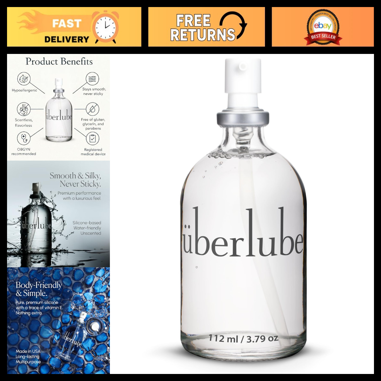Premium Silicone Lubricant - Unscented, Ultra Smooth, Long-Lasting, 112ml Premium Silicone Lubricant - Unscented, Ultra Smooth, Long-Lasting, 112ml
