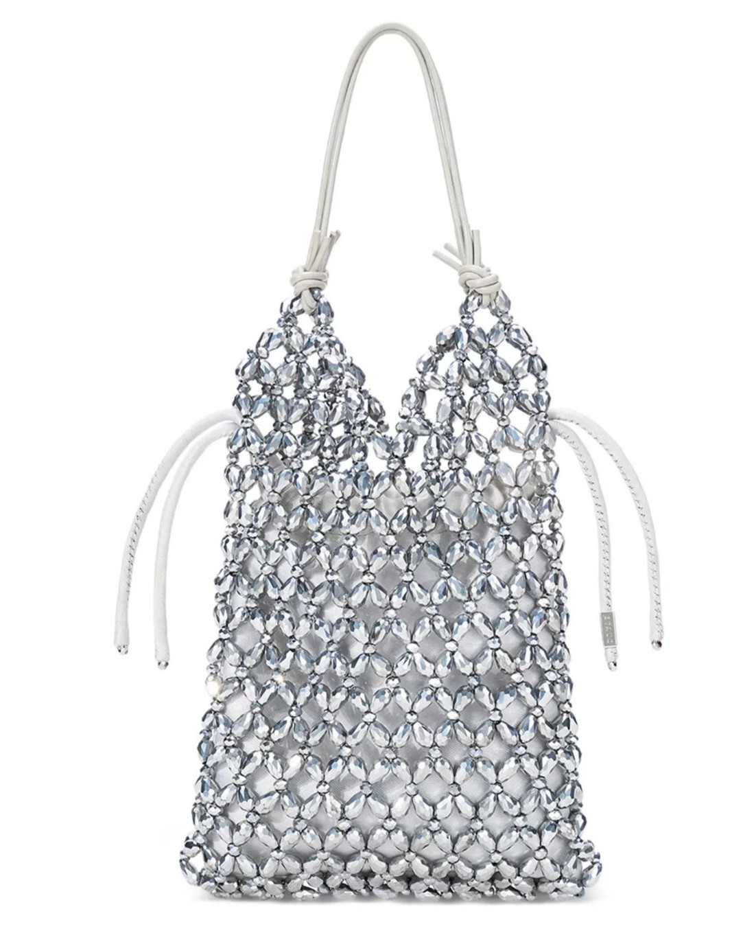 $375. Staud Karla Small Beaded Top Handle Bag Silver