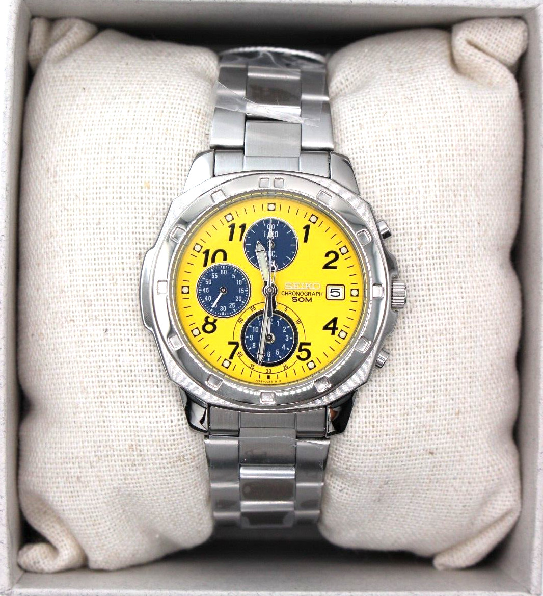 SEIKO SND409 Chronograph Overseas Model Yellow Navy Watch Authentic Japan Gift
