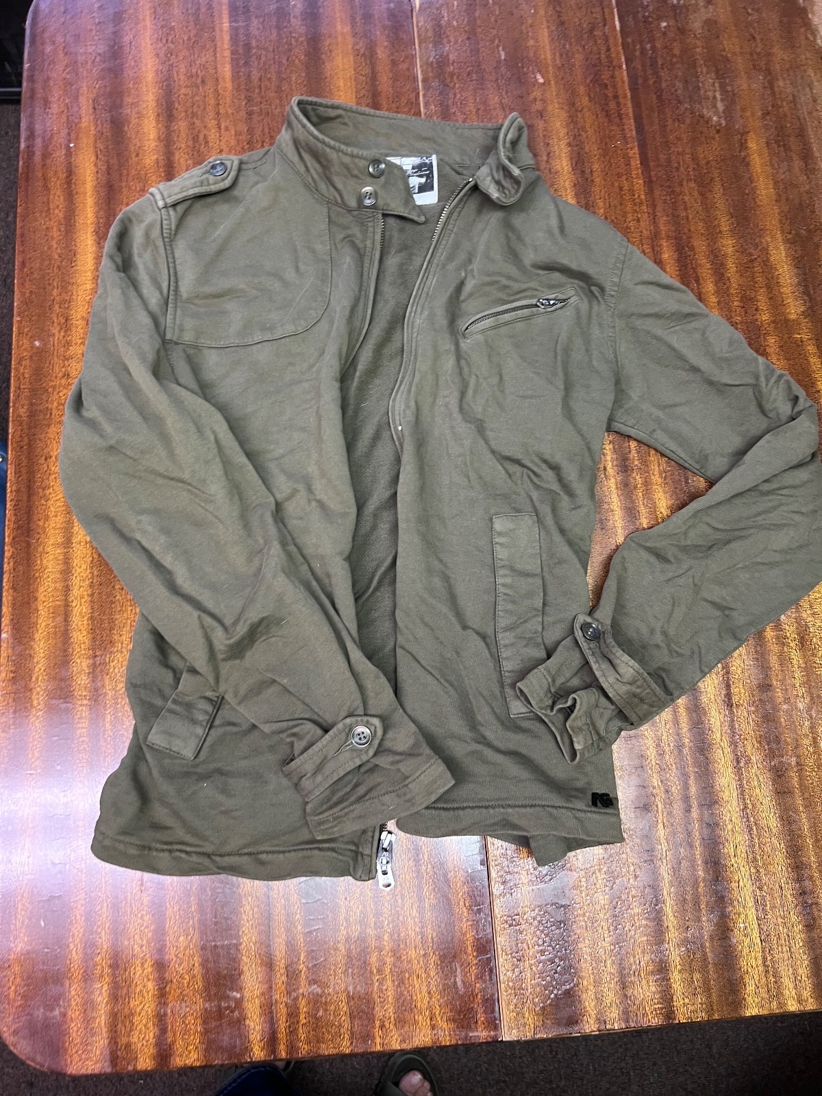 Analog Burton Men\'s M Olive Green Military Moto Cotton Full Zip Jacket
