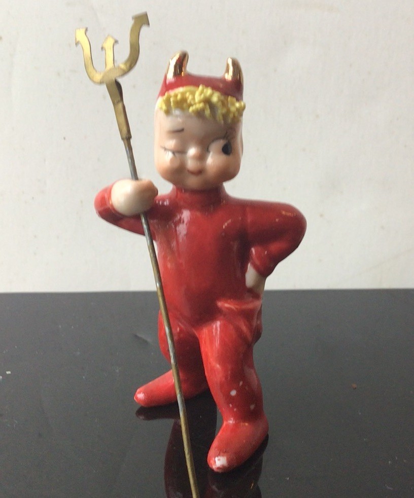 Vintage LEFTON 1950s Ceramic Red Devil W PITCHFORK Figurine Japan 3 Inch Vintage LEFTON 1950s Ceramic Red Devil W PITCHFORK Figurine Japan 3 Inch