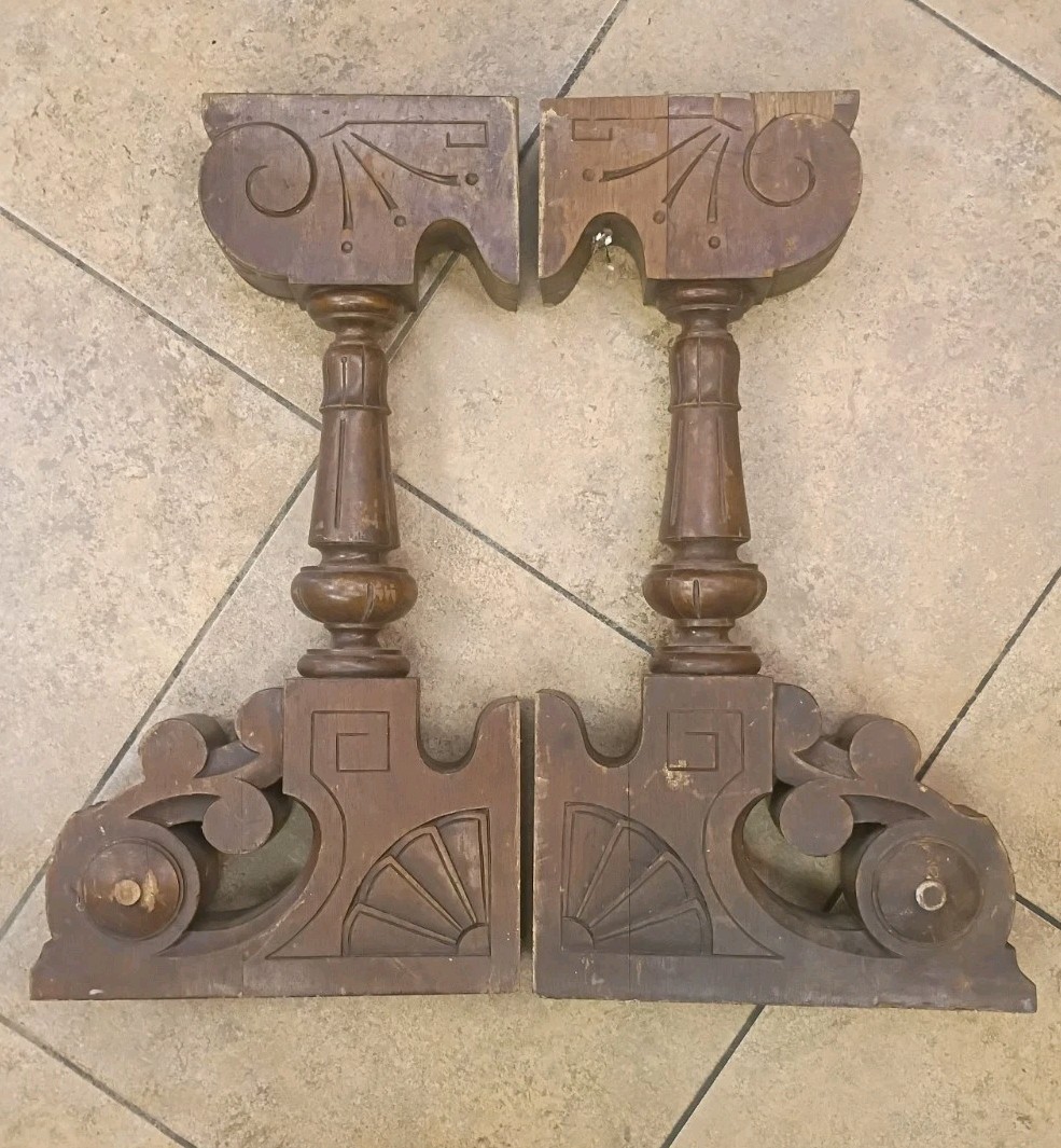 ~ PAIR OF LARGE ANTIQUE CORBELS 22 INCHES ~ ARCHITECTURAL SALVAGE PRIMITIVE 
