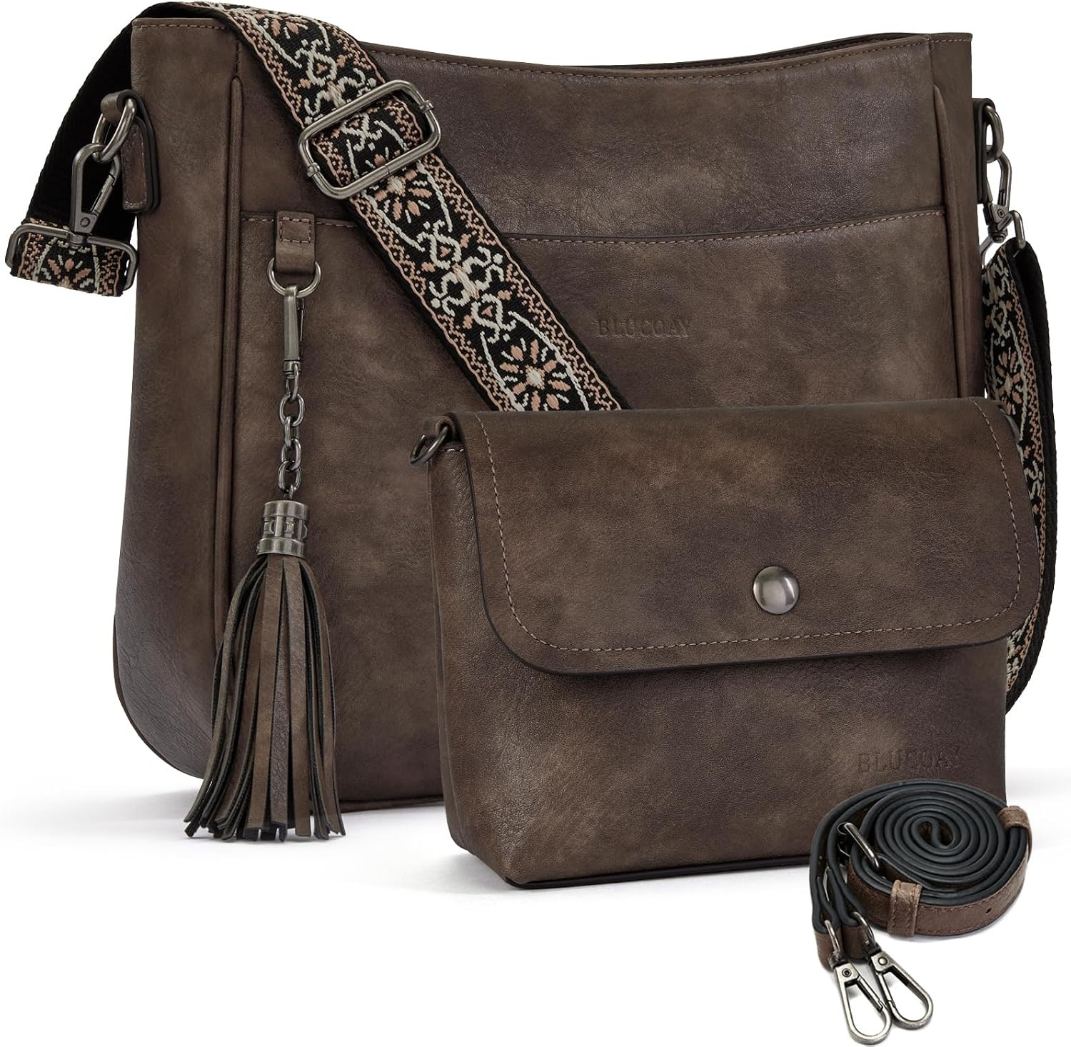 2Pcs/Set Crossbody Bags for Women,Vegan Leather Hobo Purses